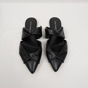 Marc Fisher Satera Black Faux Leather Slip On Mules